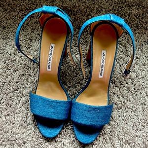 Manolo Blahnik denim sandals.